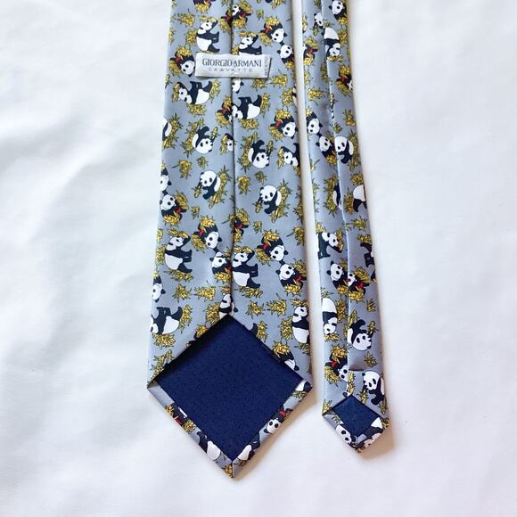 Giorgio Armani Cravatte Men's Tie, Italy Silk Grey Panda Bamboo Asian Wedding - Picture 4 of 5